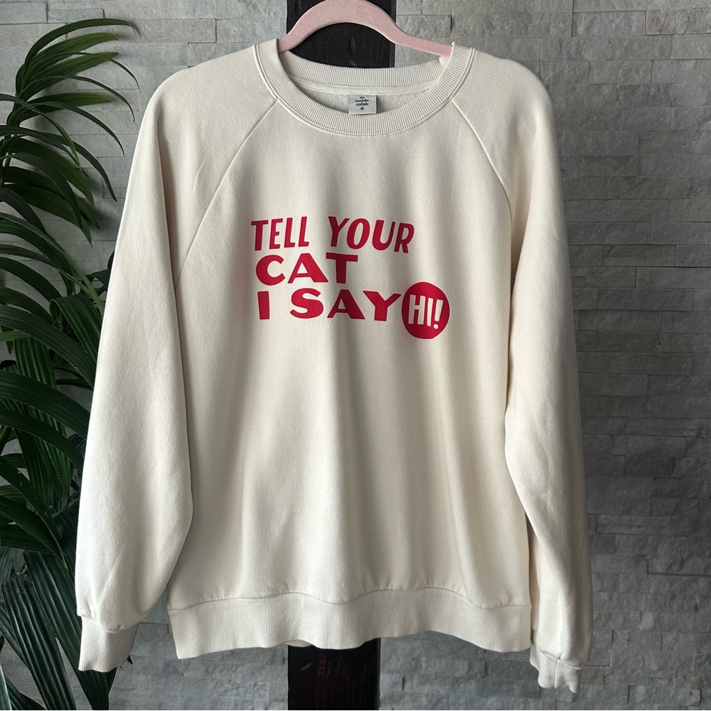 The Cuddle Collab Cream Red “Tell Your Cat I Said Hi” Sweatshirt Size Large